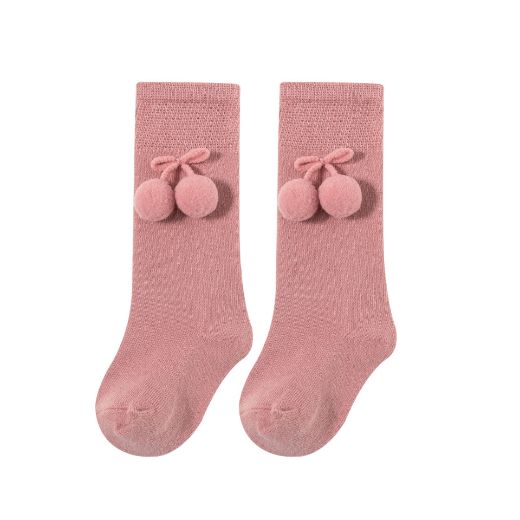Kniekousen met pompons roze