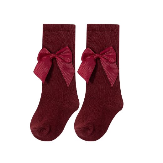 Kniekousen met strik maroon
