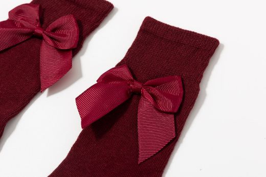 Kniekousen met strik maroon